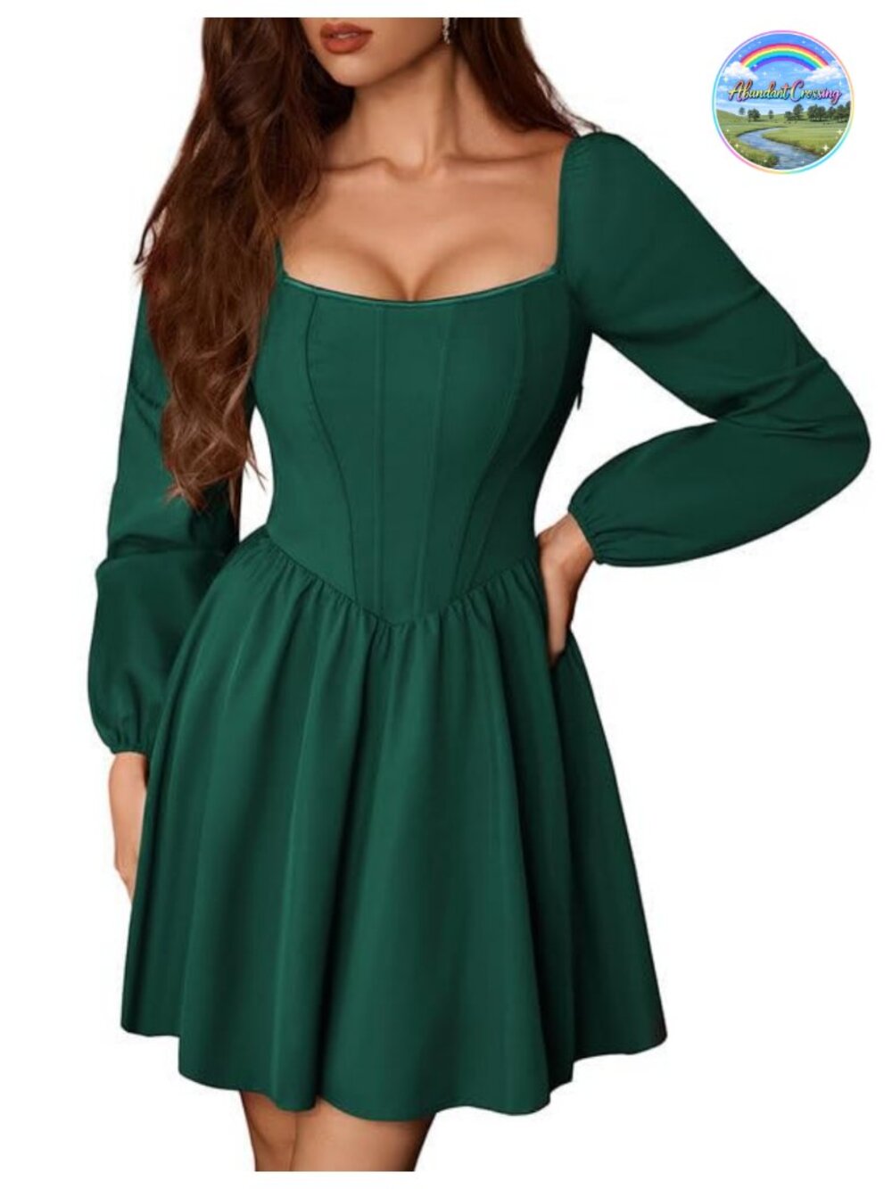 Corset Mini Dress with Fishbone Boning, Puff Sleeves, Zipper